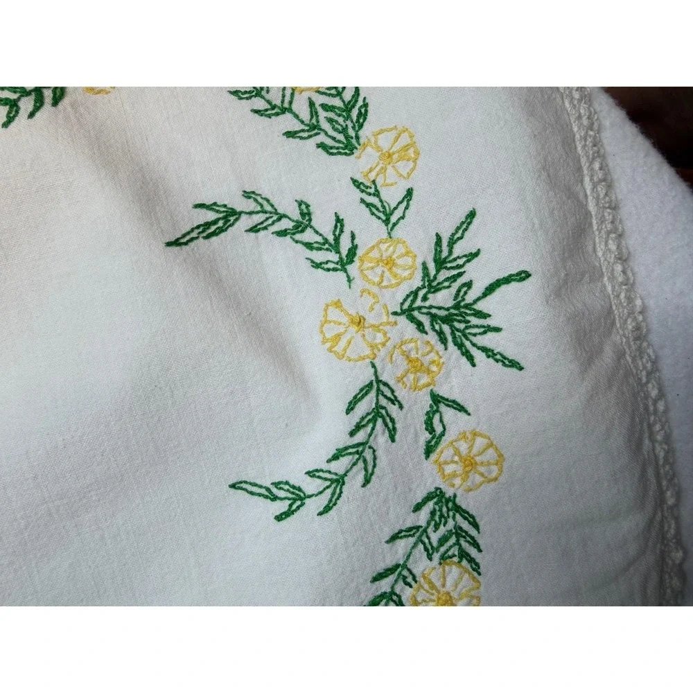 Vintage Embroidered Linens Lot 5 Dresser Shawls Runner Floral Morning Glory Lace